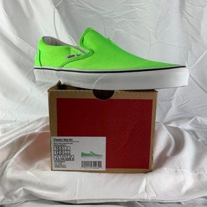 NWB Vans Neon Classic Slip On Canvas Shoes Sneakers Size M10.5 Green Gecko White